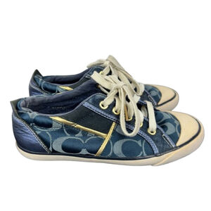 Coach Barrett Sneakers Womens 5.5B Blue Lace Up Canvas Leather Signature Logo